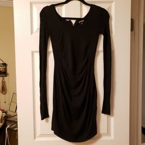 Express Black Sinched Dress with Fishnet Sleeves